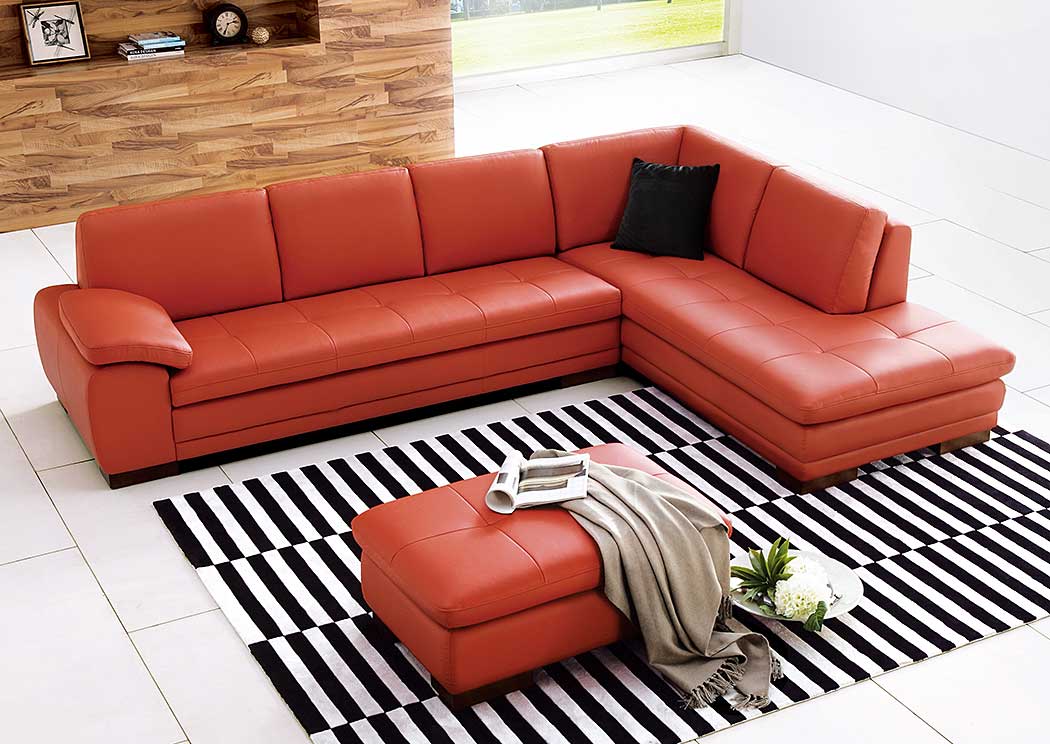 Pumpkin Italian Leather Right Facing Sectional & Ottoman,J&M Furniture