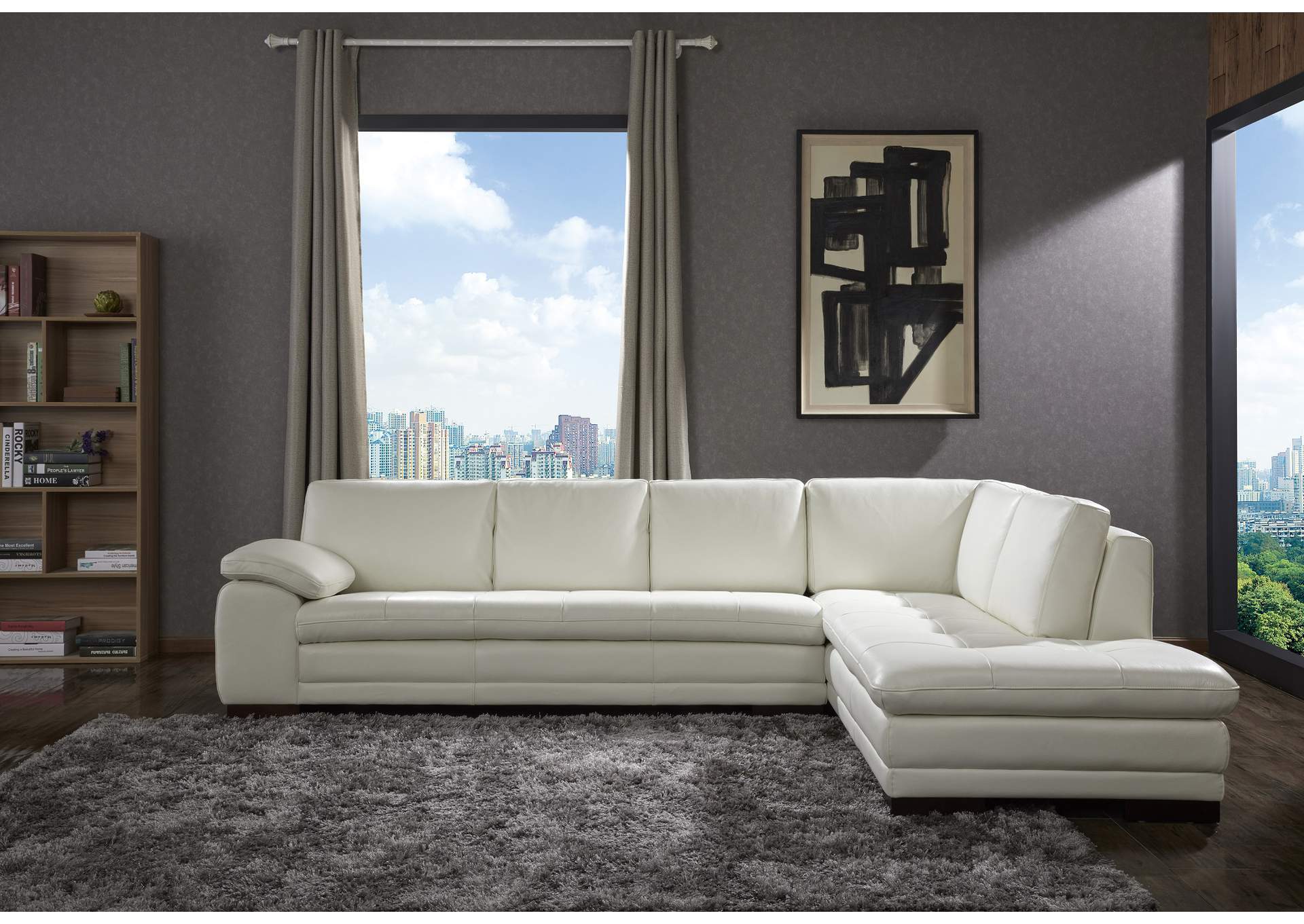 625 Italian Leather Sectional White In Right Hand Facing,J&M Furniture