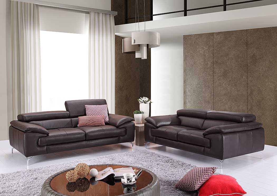 Coffee Italian Leather Sofa & Loveseat,J&M Furniture