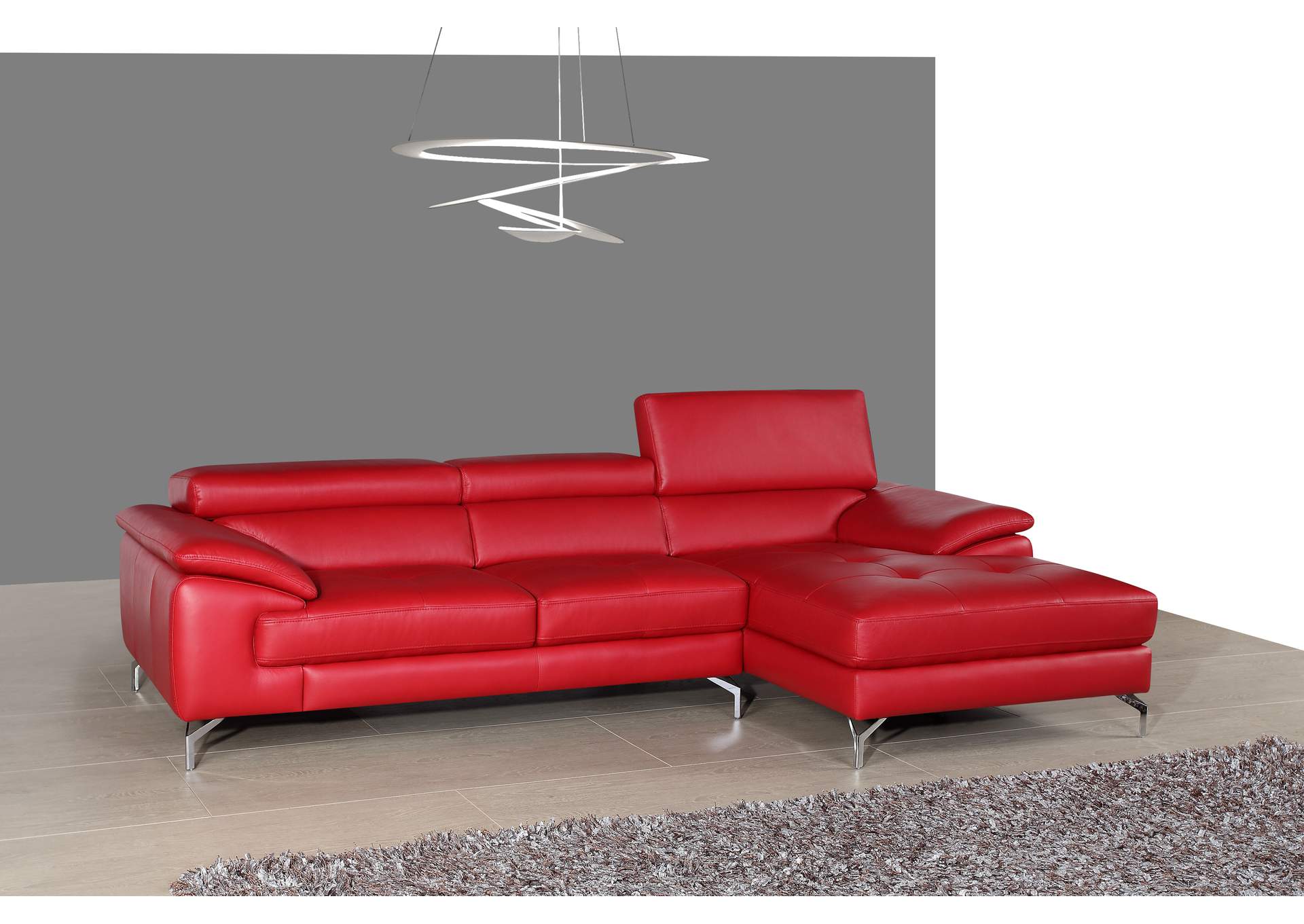 A973B Italian Leather Mini Sectional Right Facing Chaise in Red,J&M Furniture