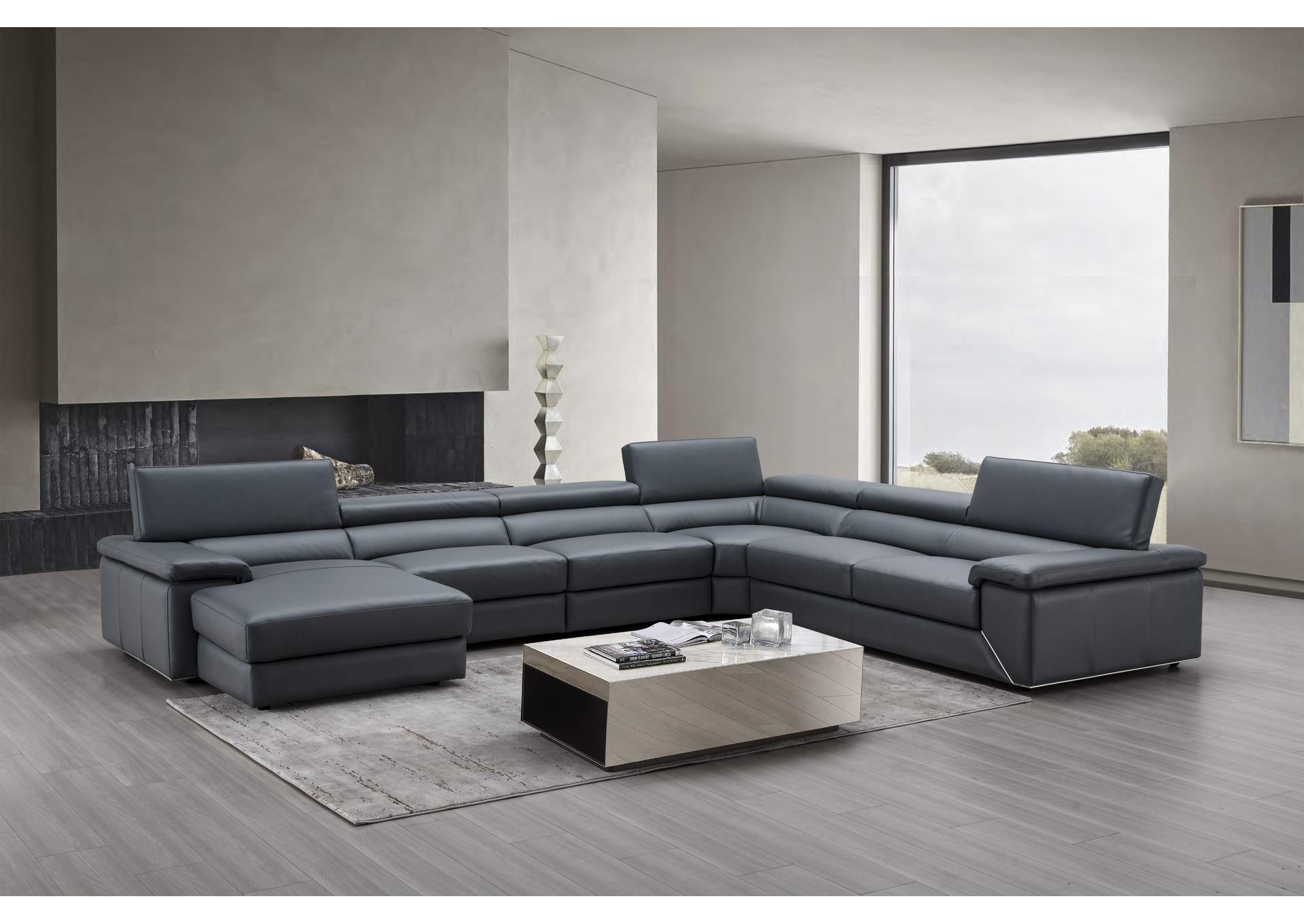 Kobe Left Facing Leather Sectional in Blue Grey,J&M Furniture