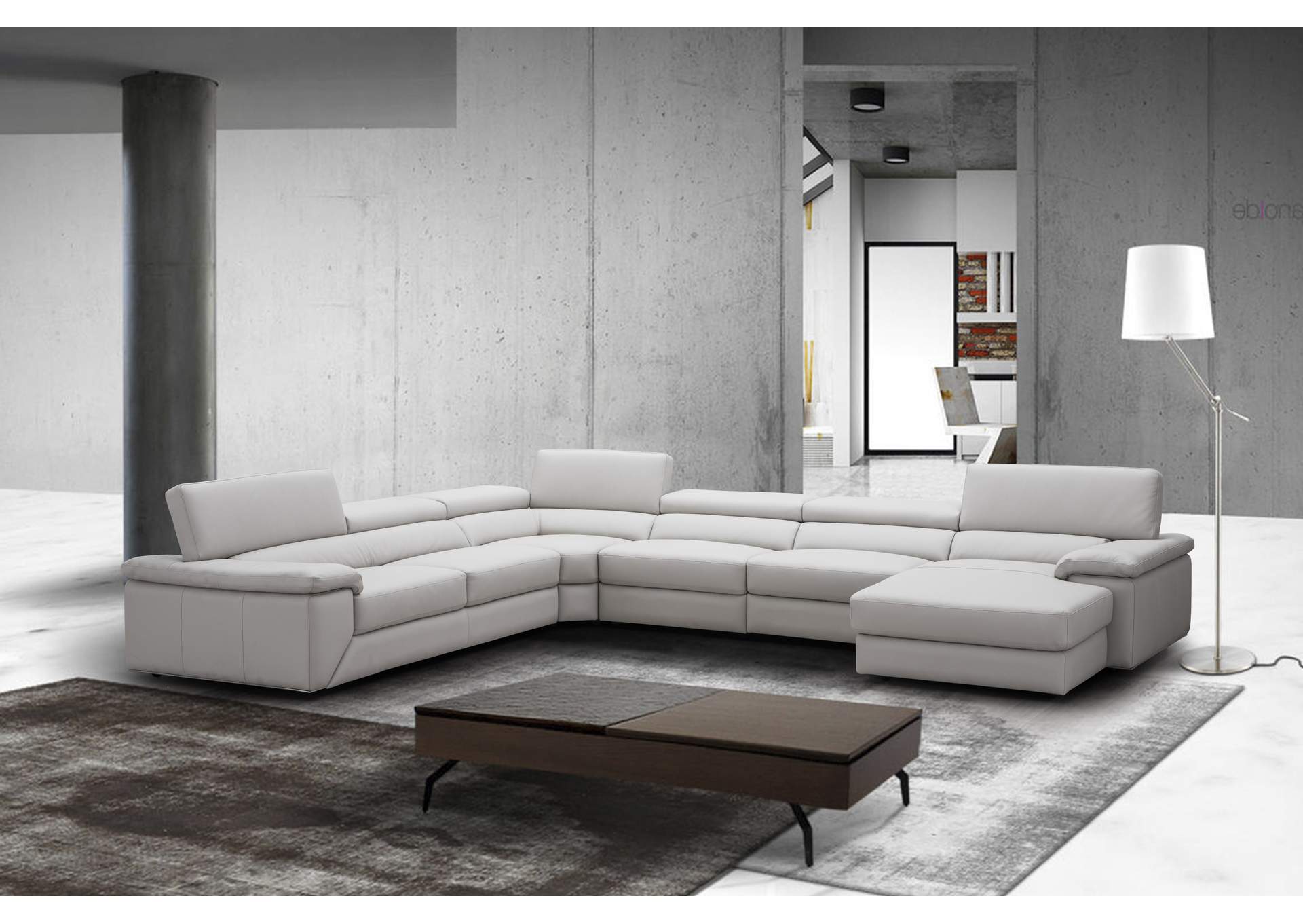 Kobe Right Facing Leather Sectional in Silver Grey,J&M Furniture