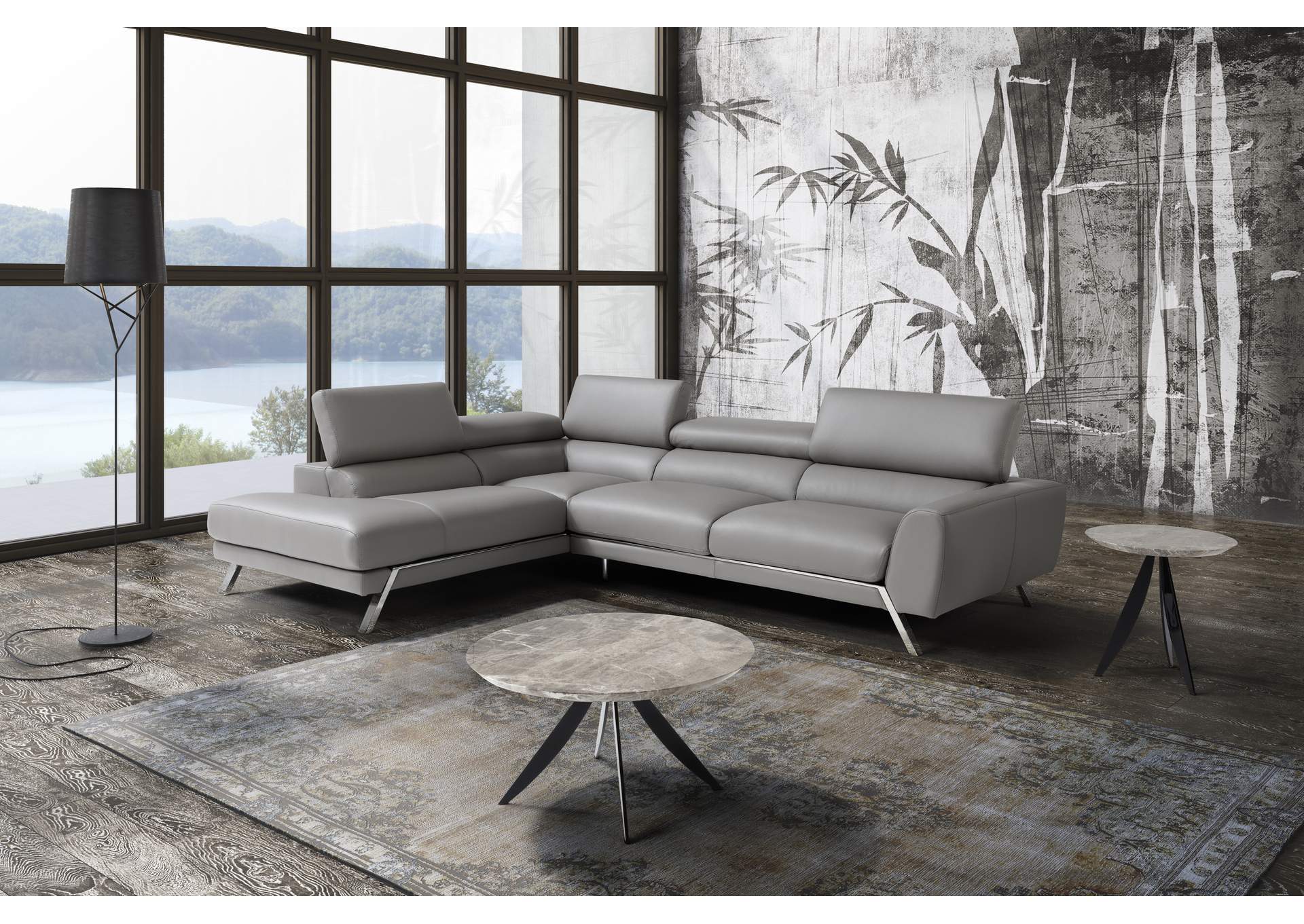 Mood Grey Leather Sectional Left Hand Facing,J&M Furniture