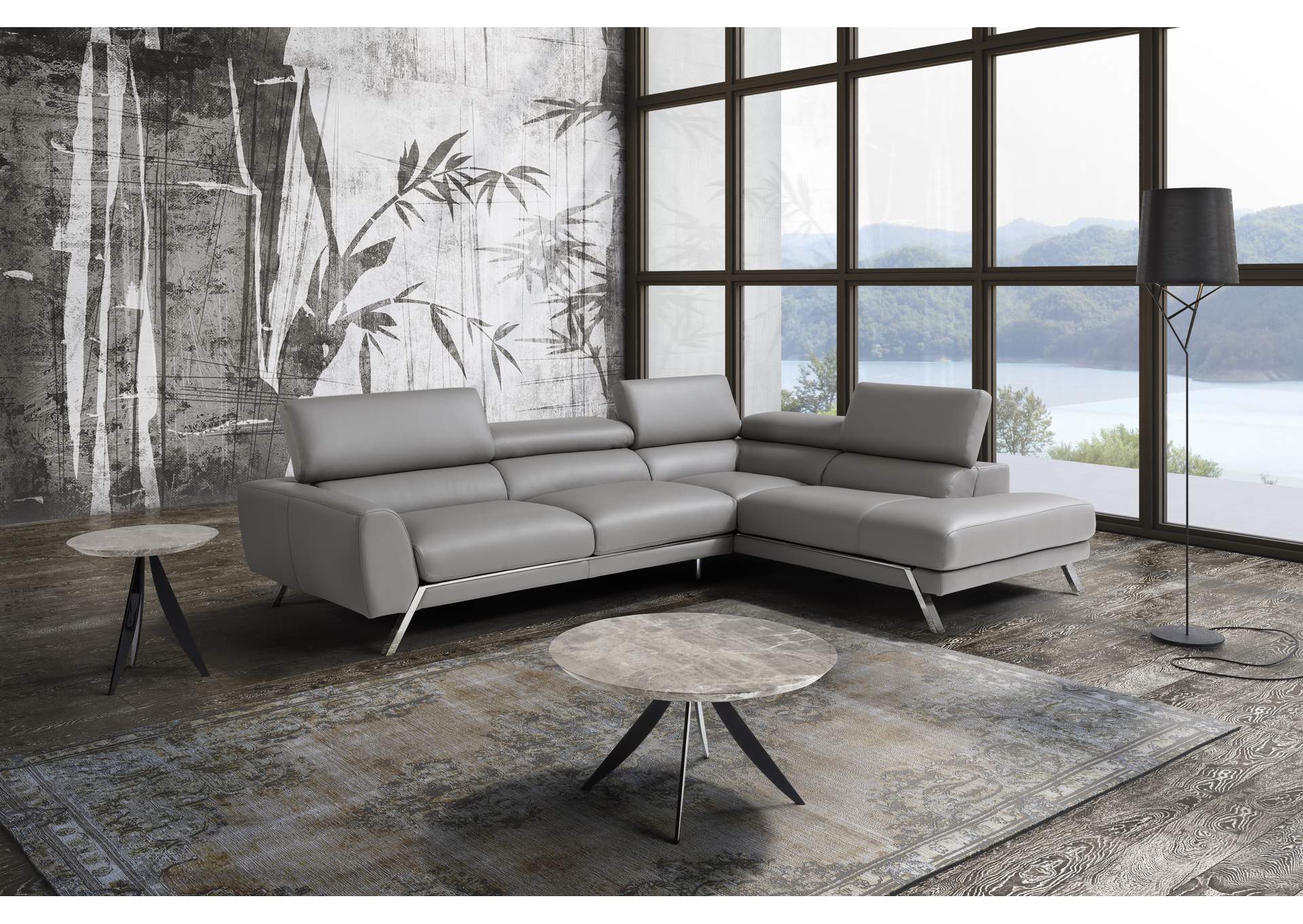 Mood Grey Leather Sectional Right Hand Facing,J&M Furniture