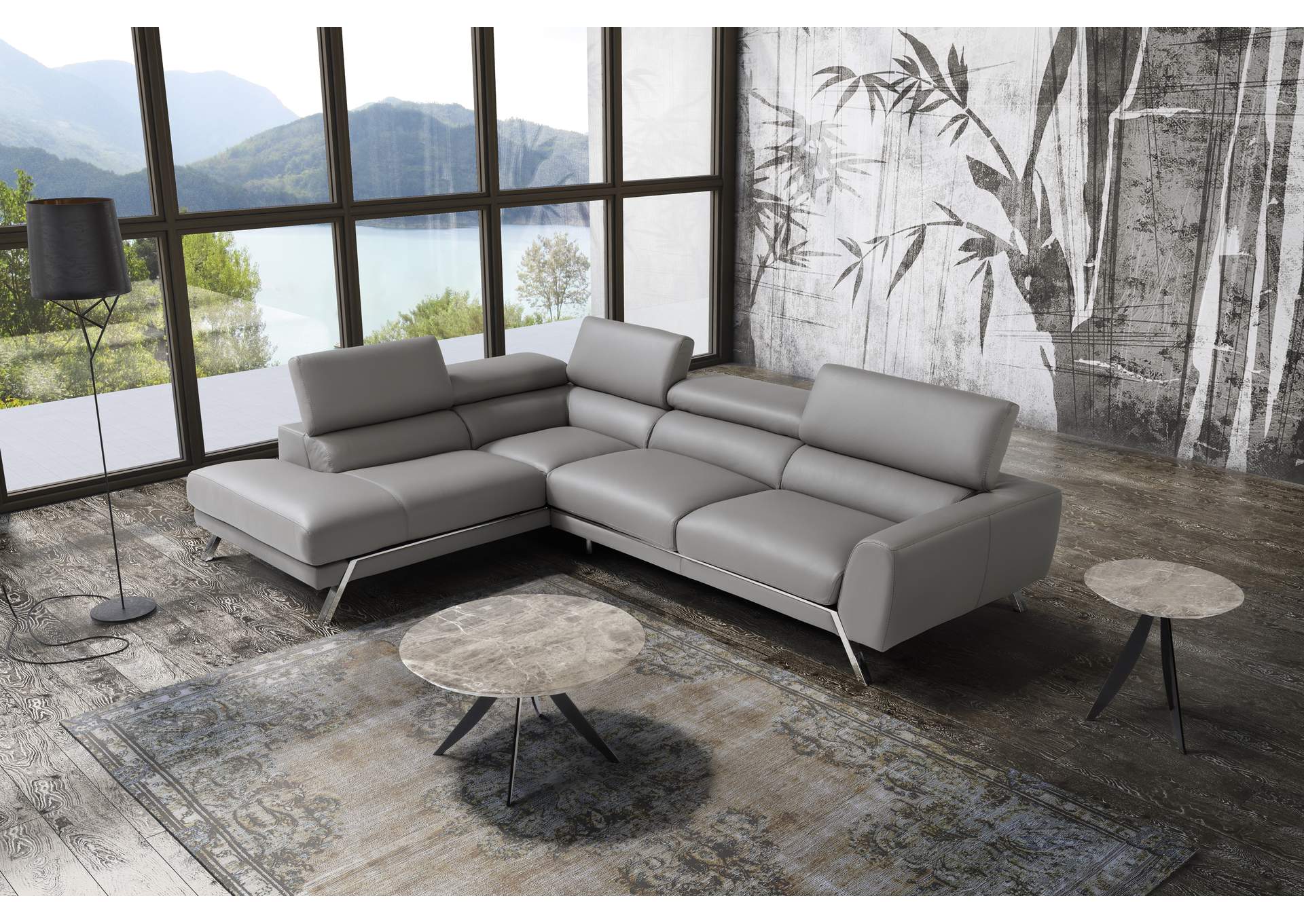 Mood Grey Leather Sectional Left Hand Facing,J&M Furniture