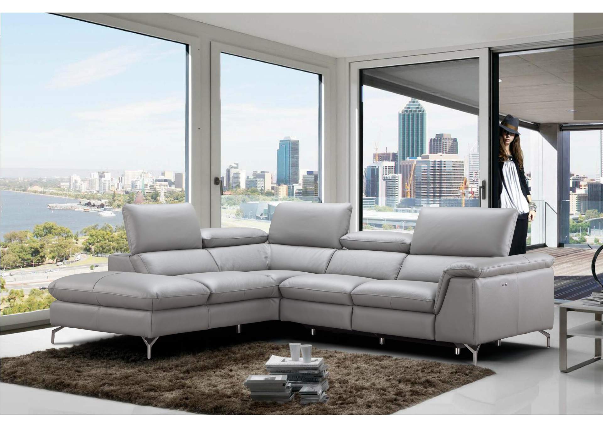 Viola Premium Leather Sectional in Left Hand Facing Chaise,J&M Furniture