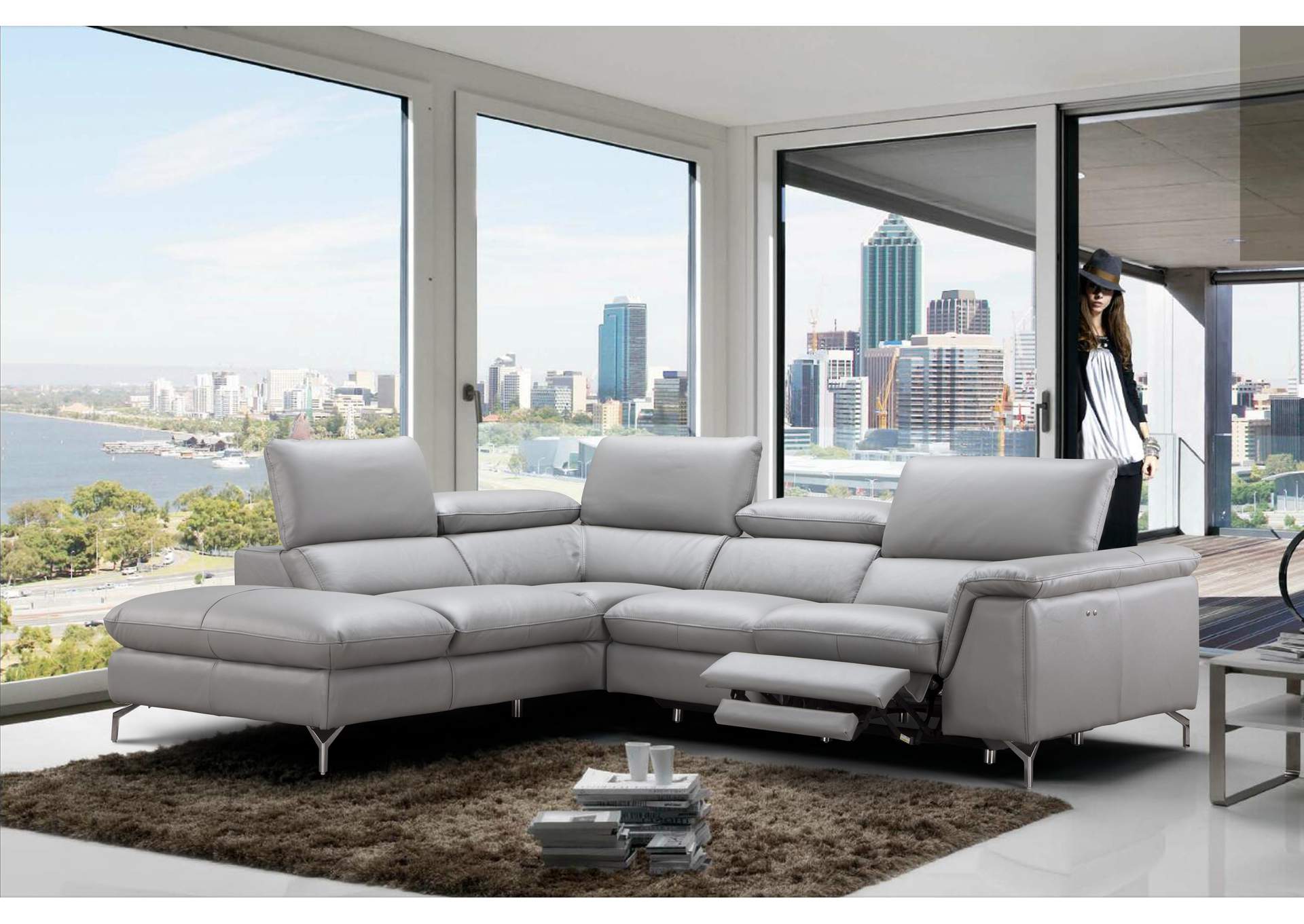 Viola Premium Leather Sectional in Left Hand Facing Chaise,J&M Furniture