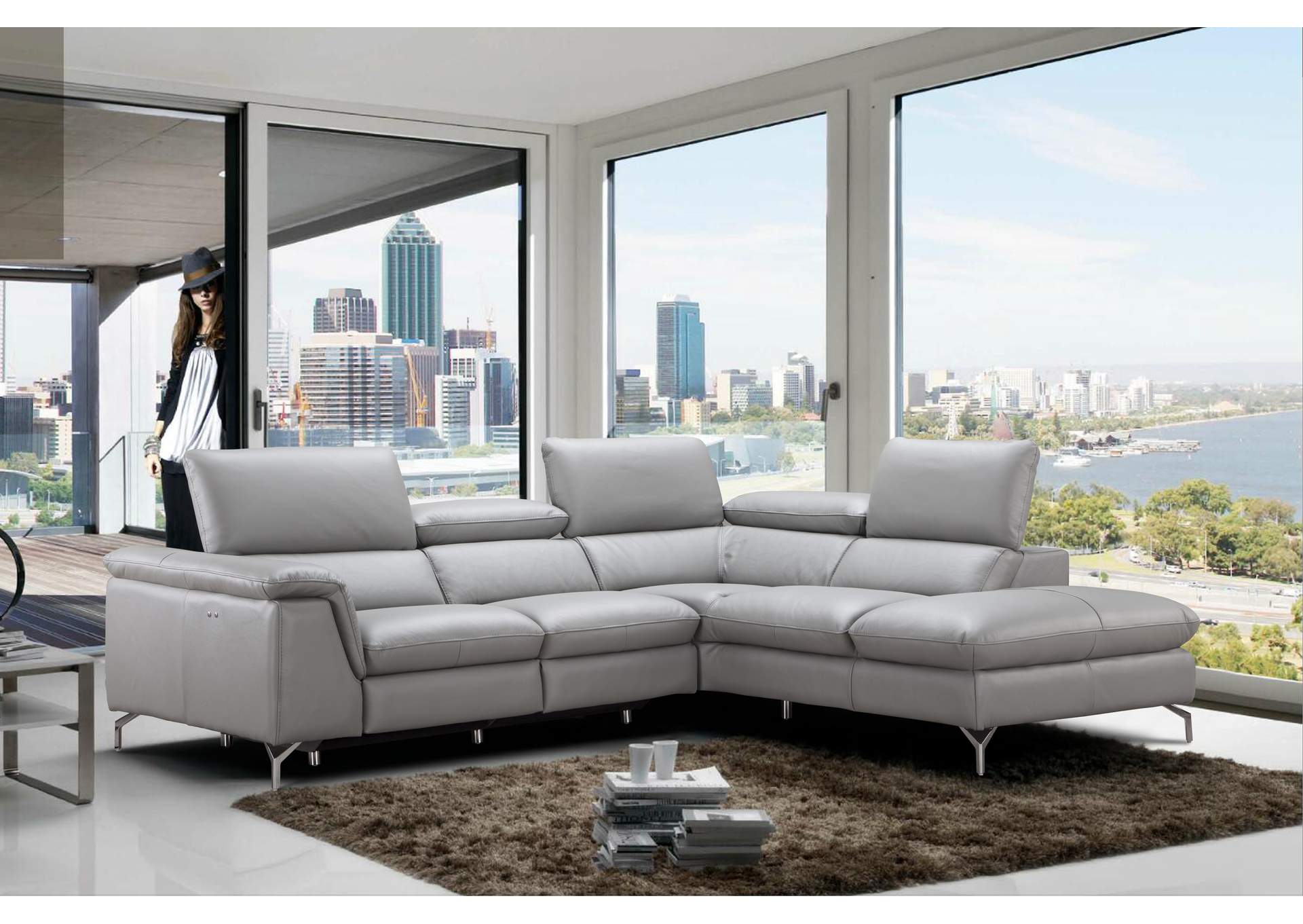 Viola Premium Leather Sectional in Right Hand Facing Chaise,J&M Furniture