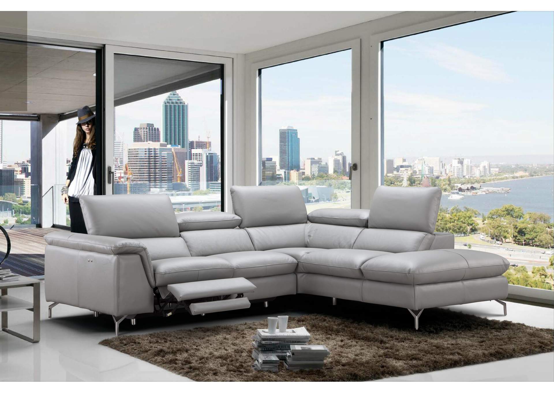 Viola Premium Leather Sectional in Right Hand Facing Chaise,J&M Furniture