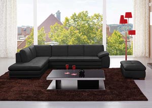 Image for Black Italian Leather Left Facing Sectional & Ottoman