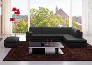 Image for Black Italian Leather Right Facing Sectional & Ottoman