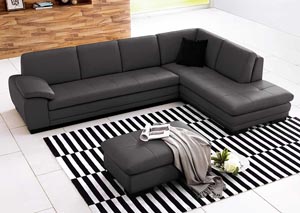 Image for Grey Italian Leather Right Facing Sectional & Ottoman