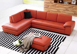 Image for Pumpkin Italian Leather Left Facing Sectional & Ottoman