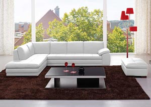 Image for White Italian Leather Left Facing Sectional & Ottoman