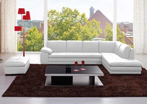 Image for White Italian Leather Right Facing Sectional & Ottoman