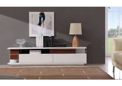 Image for TV Stand 061 in White High Gloss & Walnut