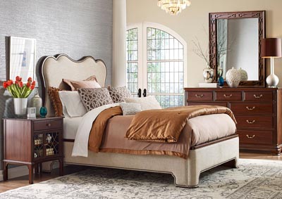 Image for Hadleigh Classic Cherry Upholstered Queen Panel Bed w/Dresser & Mirror