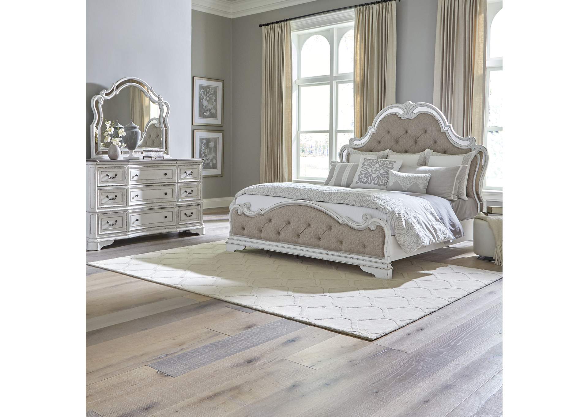 King Opt Uph Bed, Dresser & Mirror,Liberty