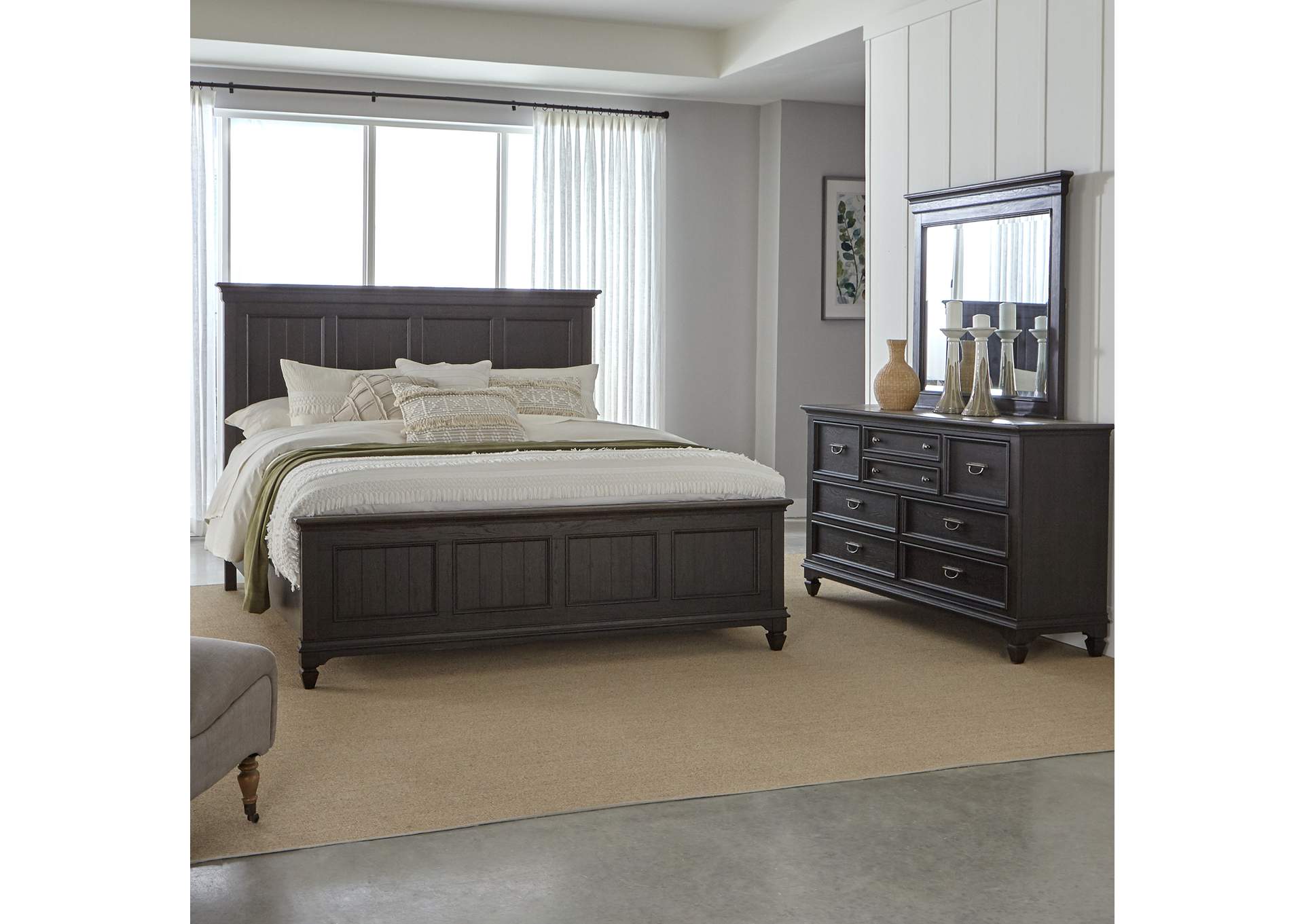 King Panel Bed, Dresser & Mirror,Liberty