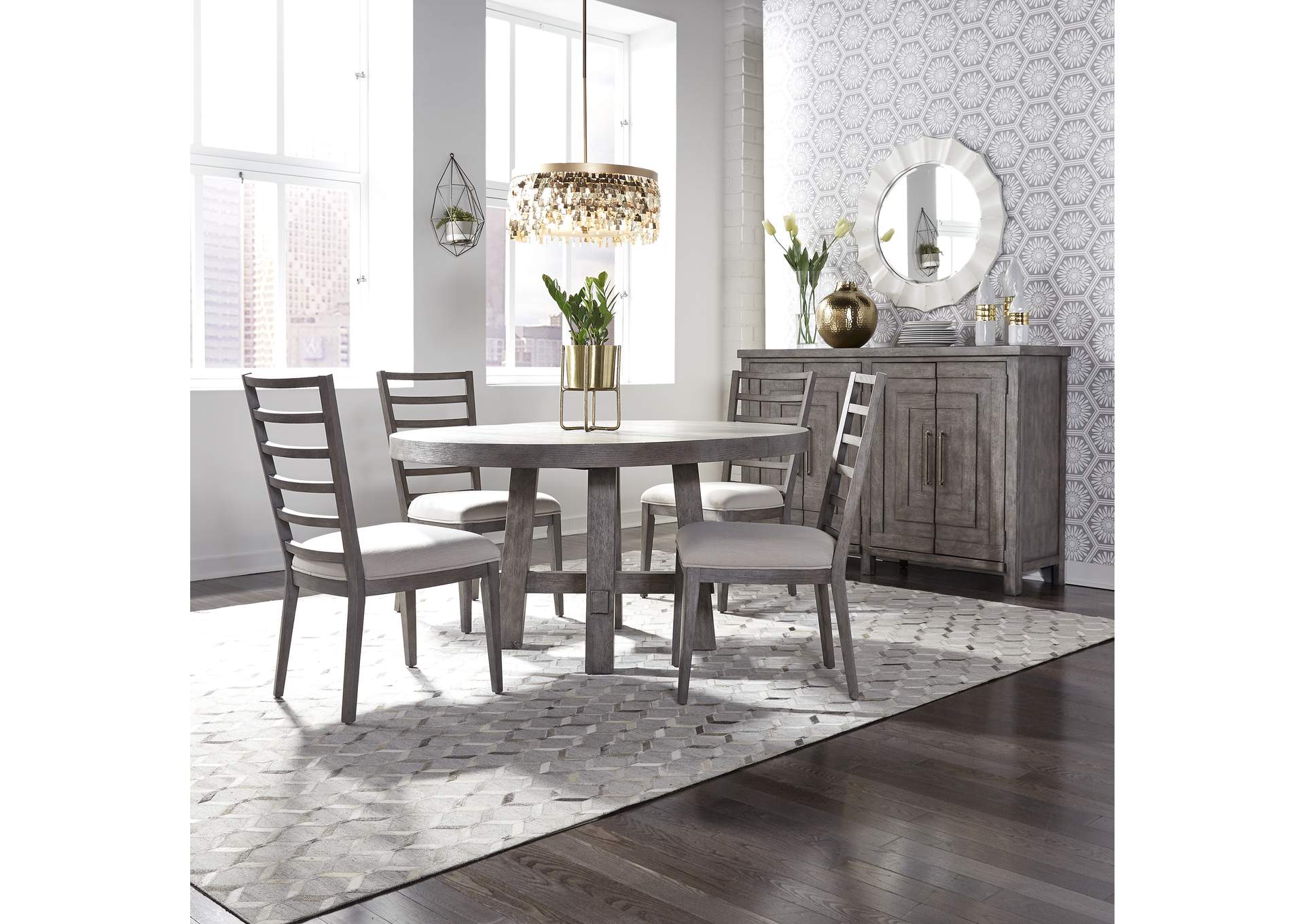 Modern Farmhouse 5 Piece Round Table Set,Liberty