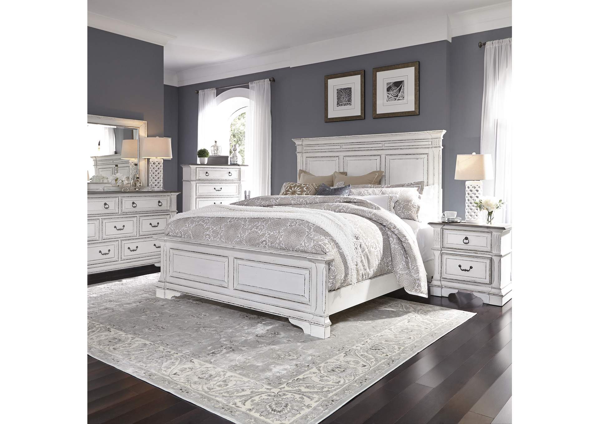 Abbey Park California King Panel Bed, Dresser & Mirror, Chest, Nightstand,Liberty