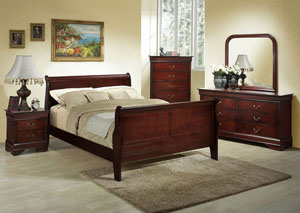 Louis Cherry Full Sleigh Bed w/ Dresser and Mirror