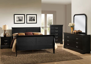 Louis Black Full Sleigh Bed w/ Dresser and Mirror