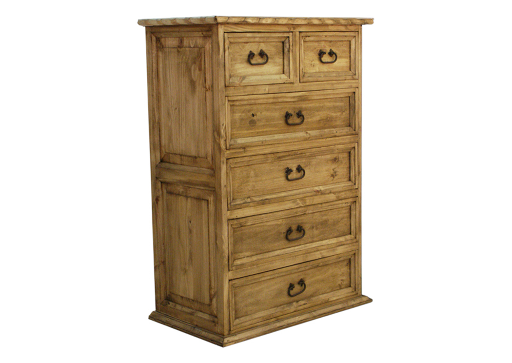 Pine 6 Drawer Chest w/Rope,L.M.T. Rustic