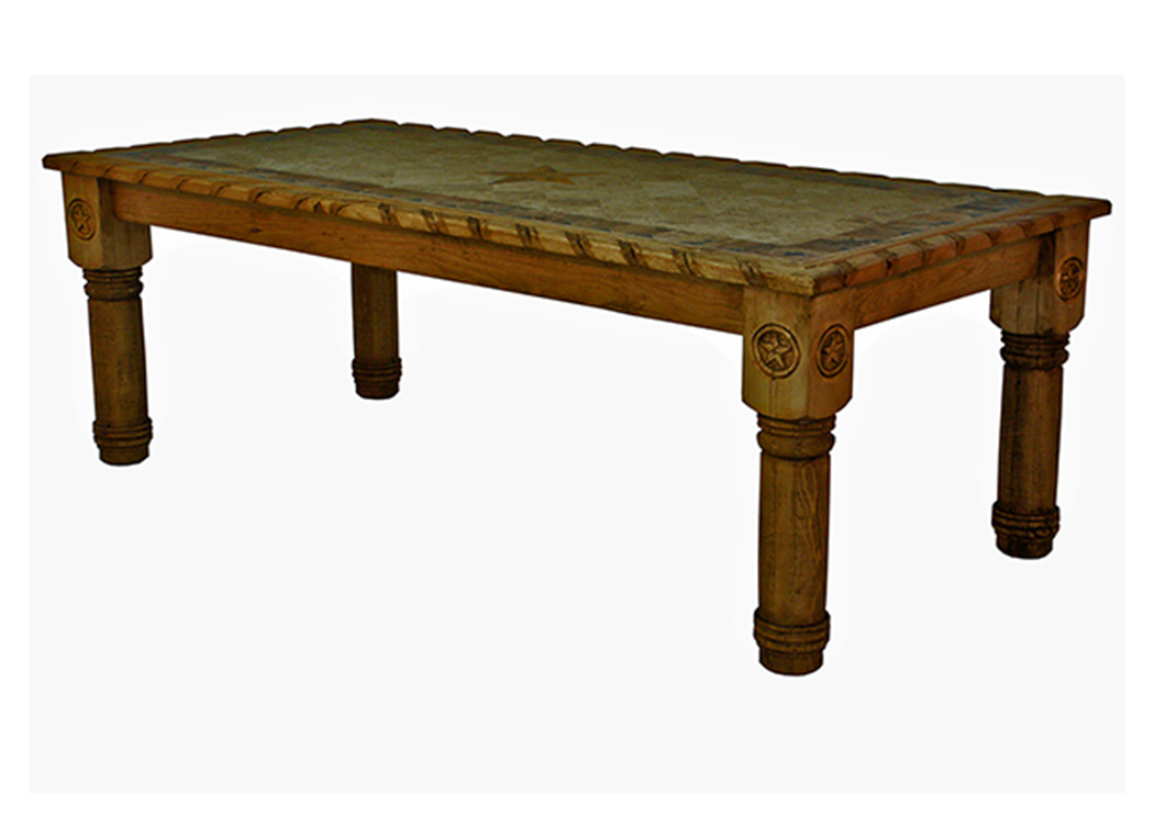 7" Medio Dining Table w/Rope, Stone & Star,L.M.T. Rustic