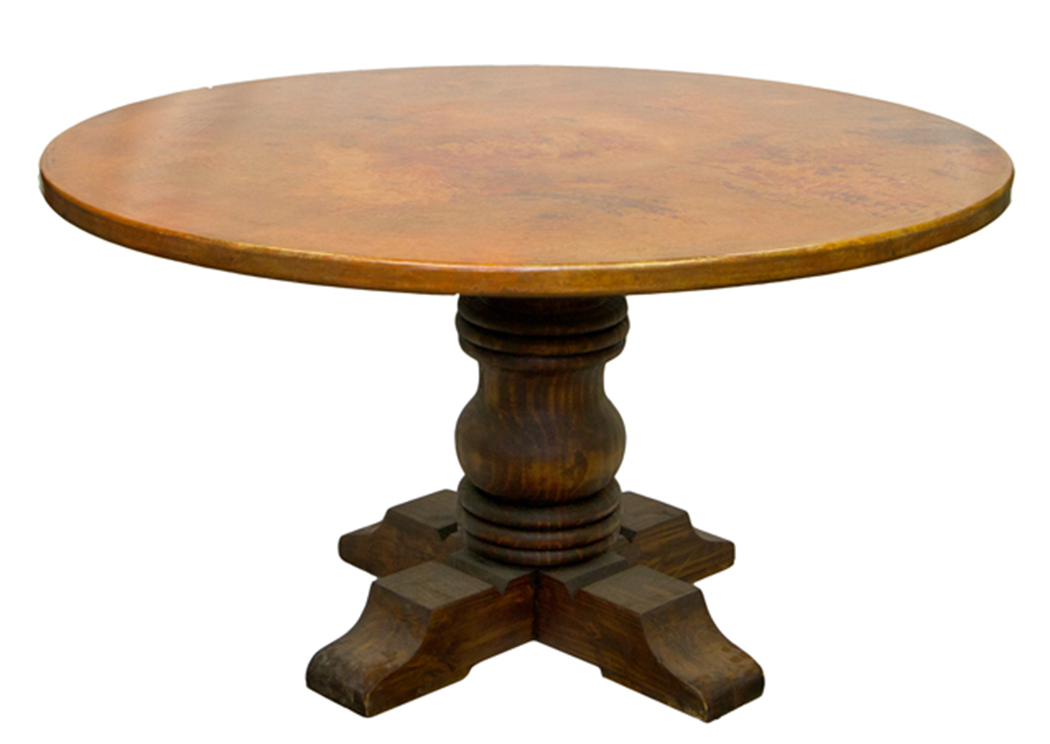 Copper Top Dining Table w/Pedestal Base,L.M.T. Rustic