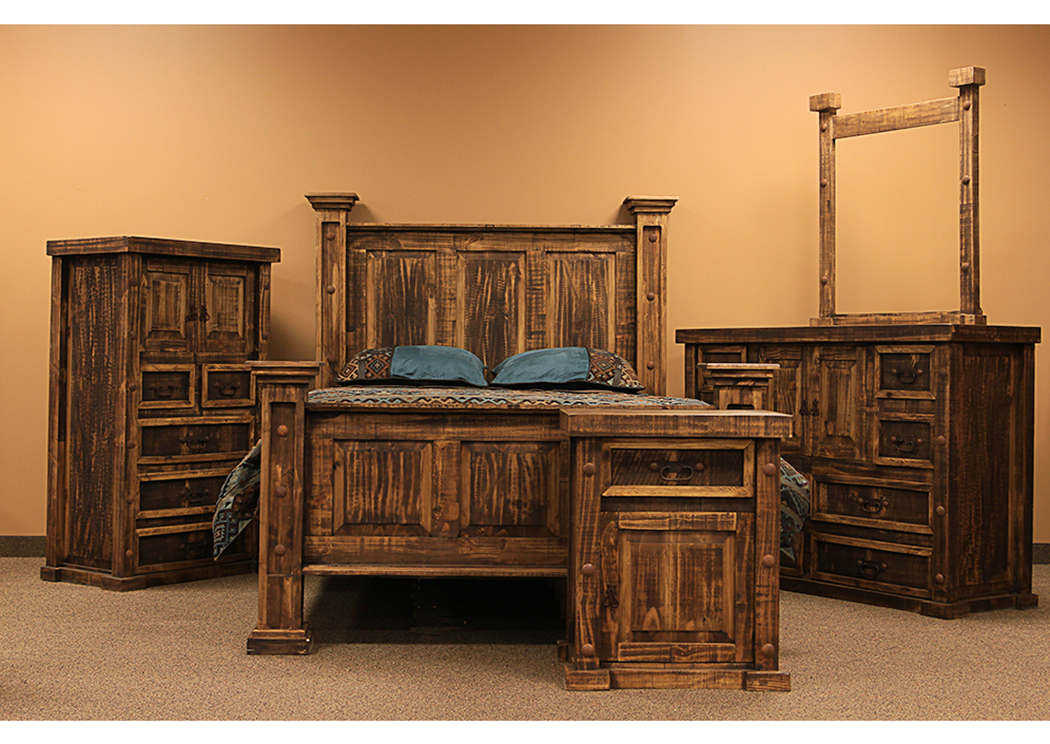 Rough Pine Queen Bed w/Dresser and Mirror,L.M.T. Rustic