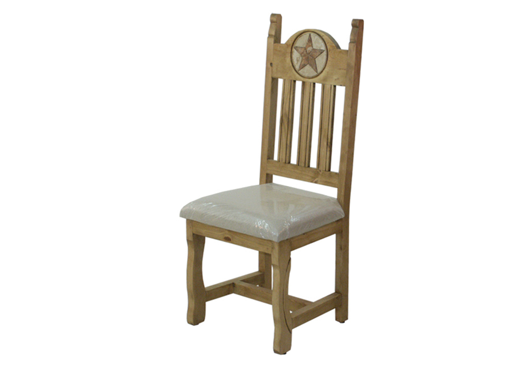 Honey Finish Dining Chair w/Cushion Seat & Stone Star,L.M.T. Rustic