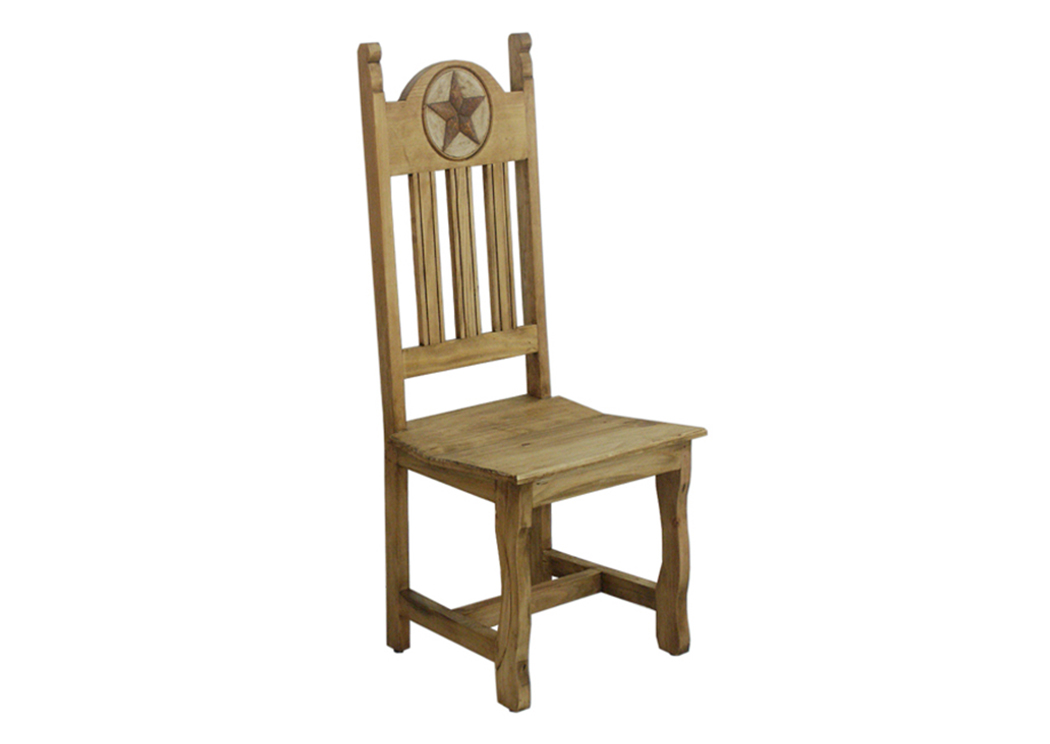 Honey Finish Dining Chair w/Wood Seat & Stone Star,L.M.T. Rustic