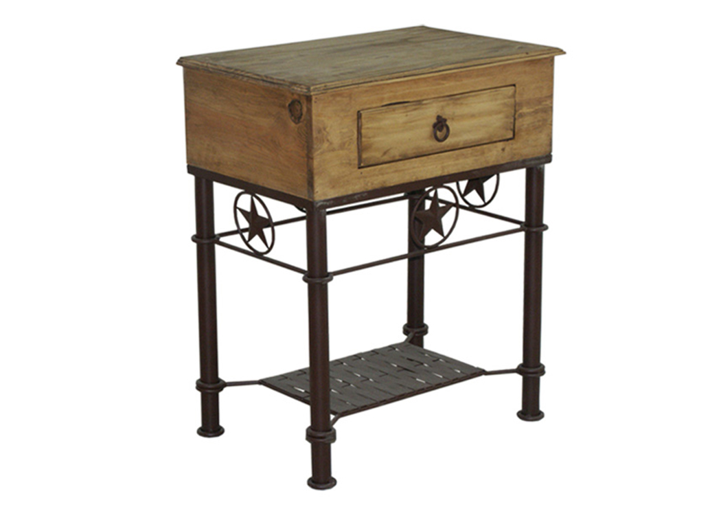 Nightstand w/Iron Base,L.M.T. Rustic