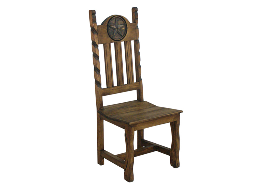 Medio Finish Dining Chair w/Wood Seat, Rope & Star,L.M.T. Rustic