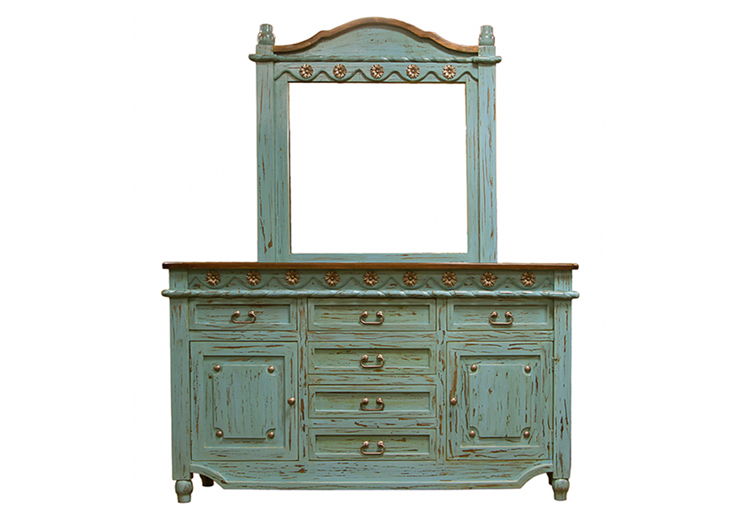 Turquoise Grande Dresser w/Mirror,L.M.T. Rustic