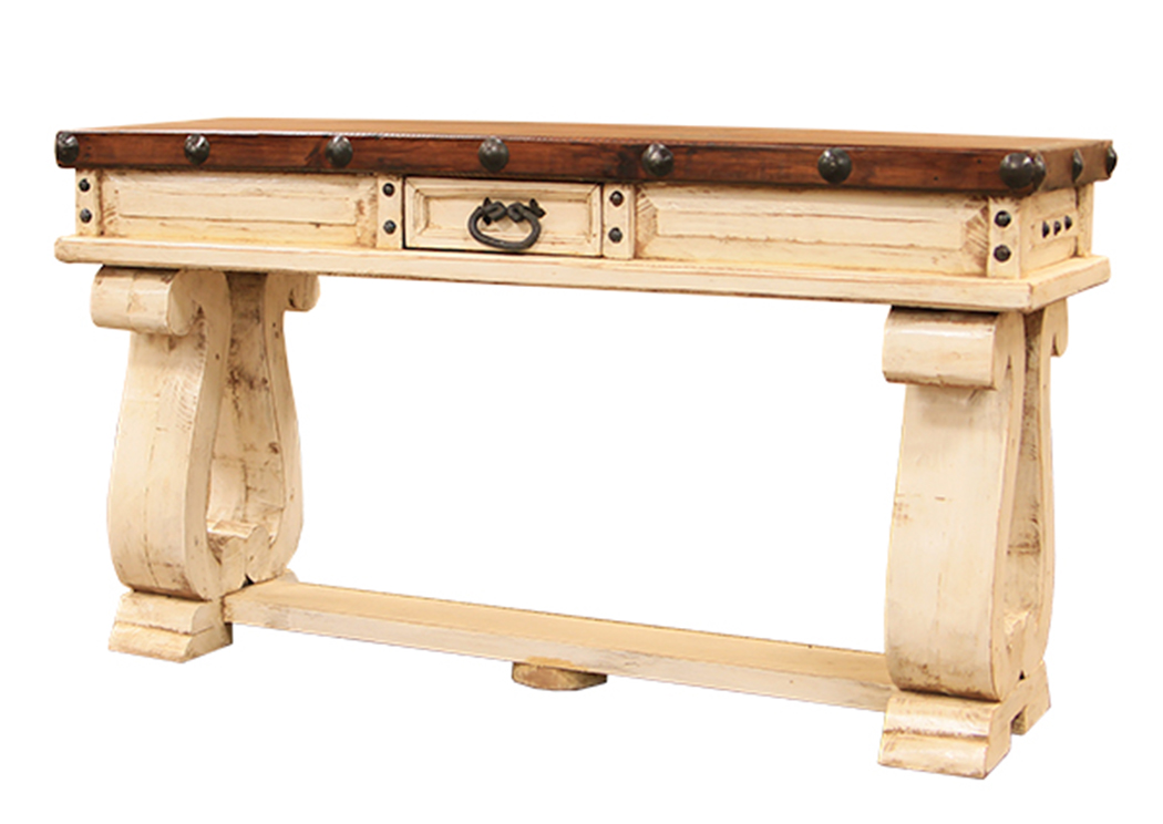 Don Carlos White Sofa Table,L.M.T. Rustic