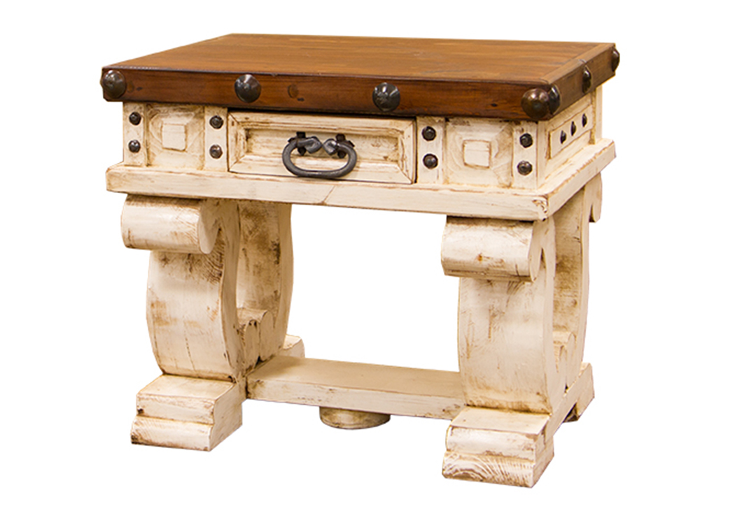 Don Carlos White End Table,L.M.T. Rustic