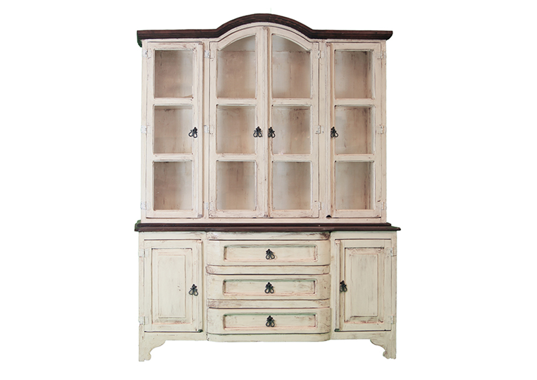 Cristy China Cabinet White/Walnut,L.M.T. Rustic