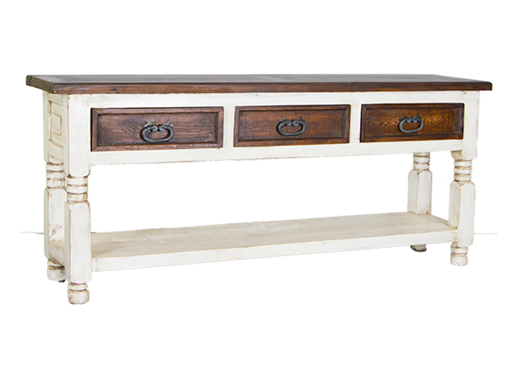 Walnut Bill White 3 Drawer Console,L.M.T. Rustic