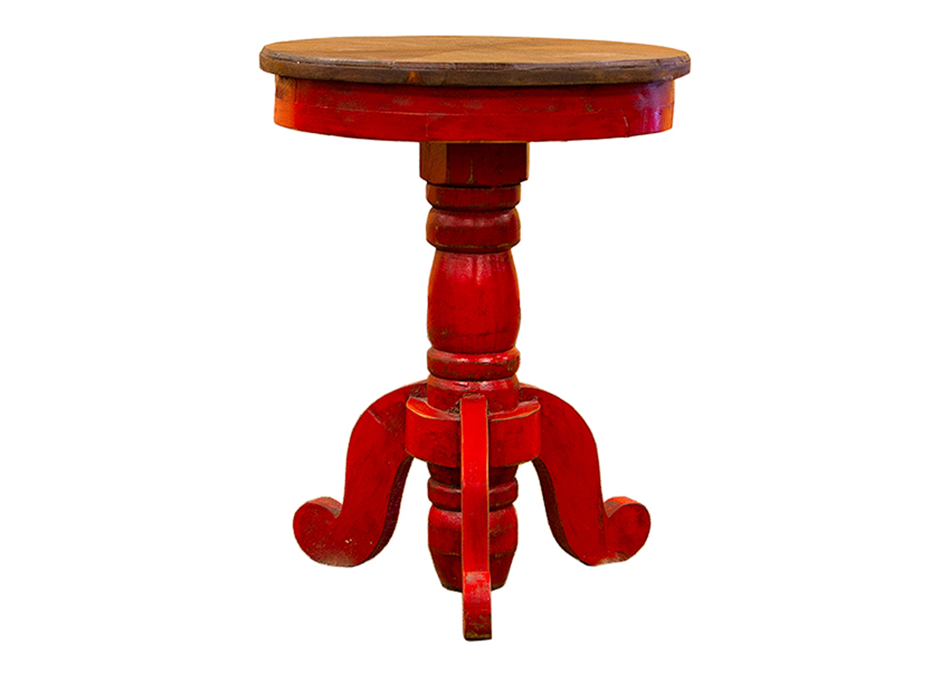 Red Reception End Table,L.M.T. Rustic