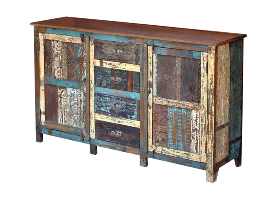 Painted Reclaimed Wood 4 Drawer & 2 Door Sideboard,L.M.T. Rustic