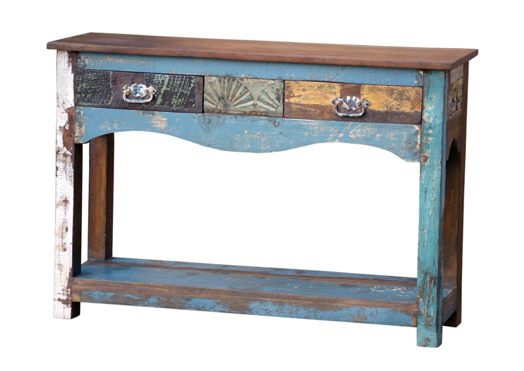 Painted Reclaimed Wood 2 Drawer Console Table,L.M.T. Rustic