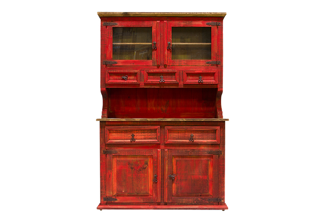 Red 2 Piece China Cabinet,L.M.T. Rustic