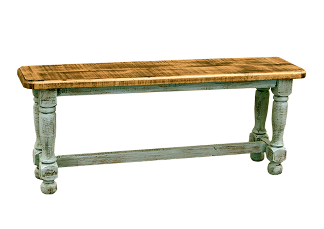 Turquoise 4' Bench,L.M.T. Rustic