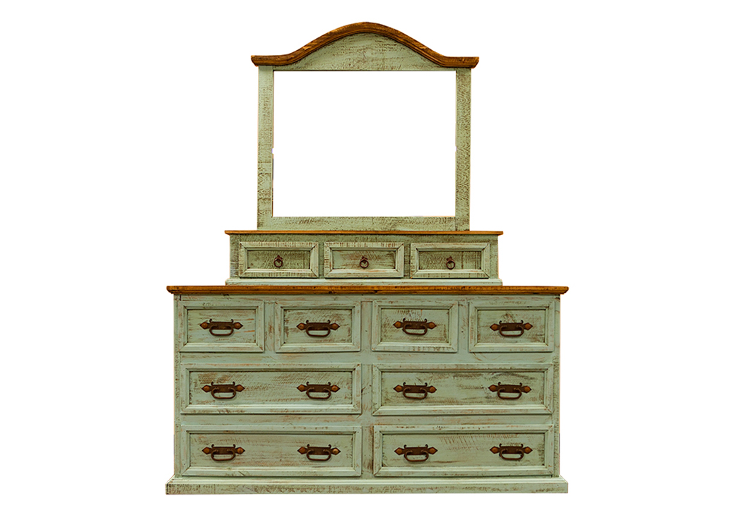 Turquoise Washed Dresser & Mirror,L.M.T. Rustic