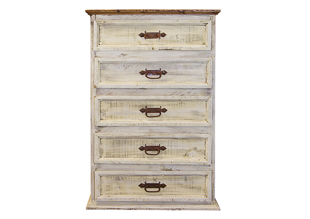 White 5 Drawer Chest,L.M.T. Rustic