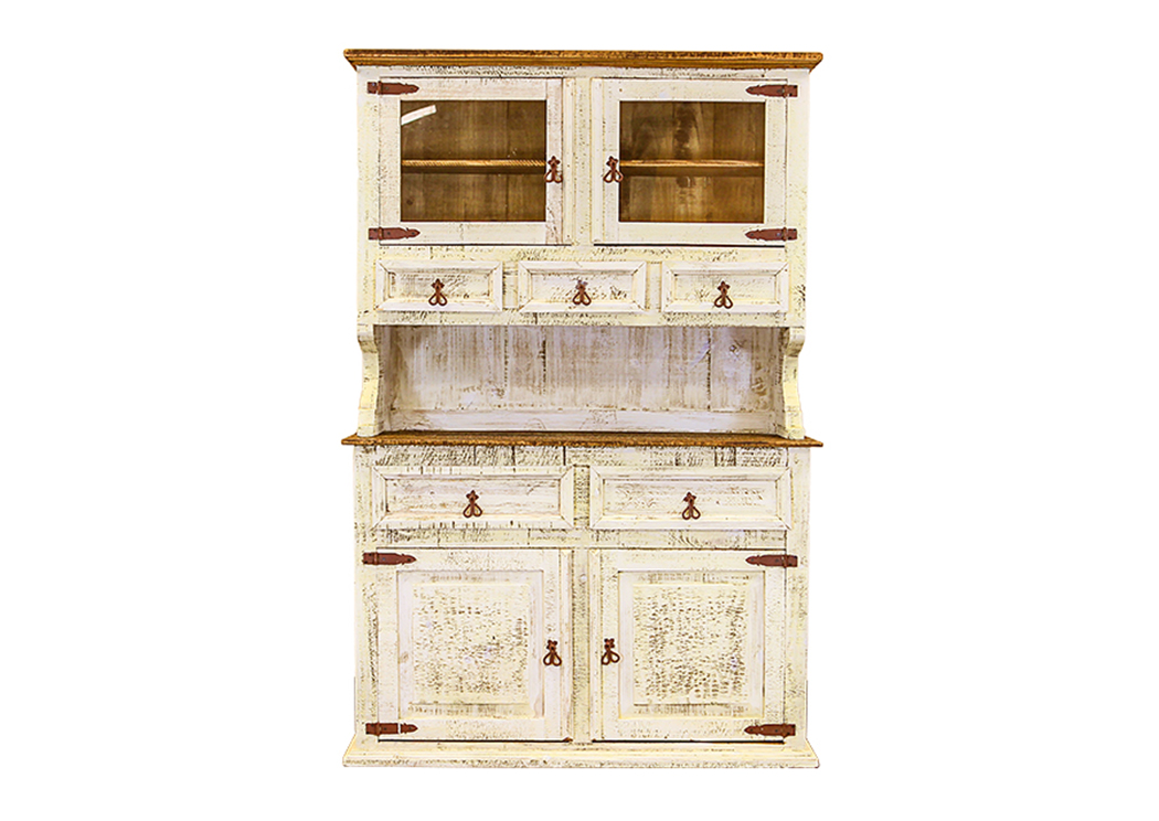 2 Piece White China Cabinet,L.M.T. Rustic