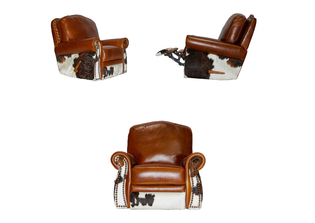 Leather/Cowhide Glider-Swivel Recliner,L.M.T. Rustic