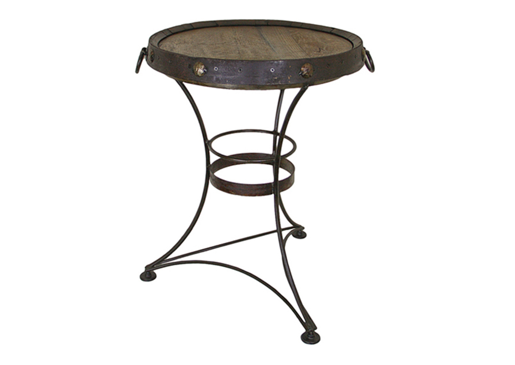 Tall End Table w/Iron Base,L.M.T. Rustic